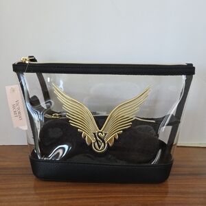 Victoria's Secret Clear and Black Cosmetic Bag with Gold Wings